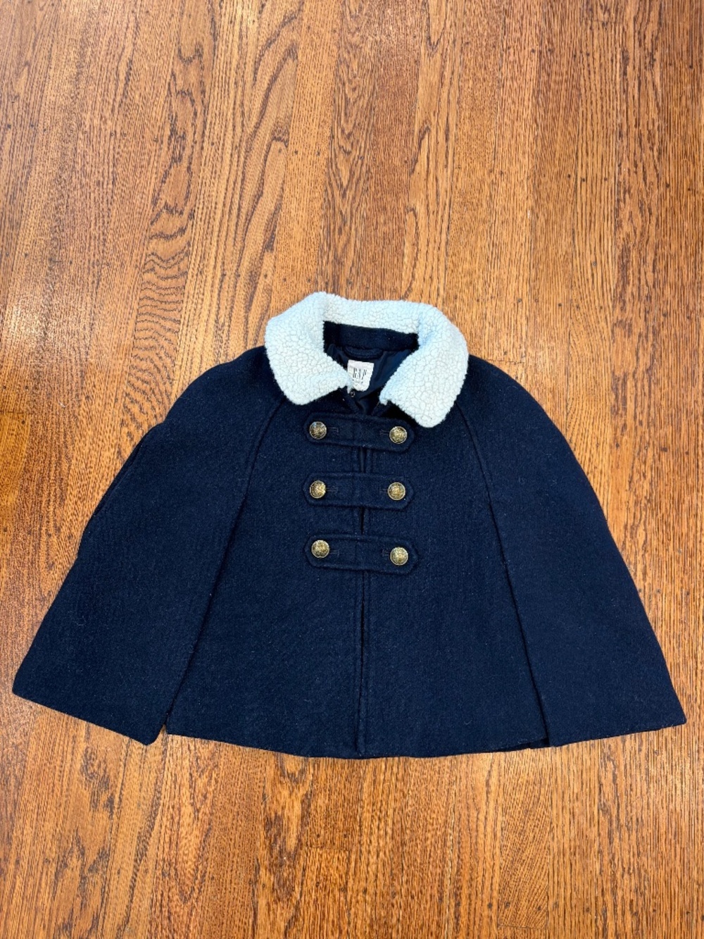Gap Kids Navy Cape Coat Sz S | Sherpa Collar | Gold Buttons |